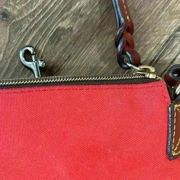 Dooney and Bourke Red Nylon Crossbody Leather Strap & zipper pull w/long strap - Picture 6 of 14